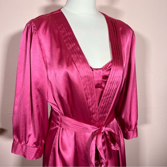 Vintage 1980’s Retro Victoria's Secret Pink Satin Slip dress Robe Peignoir set - Picture 16 of 17
